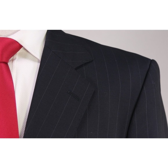 Glenmore Argentina Navy Blue Pinstripe Wool-Mohair Loro Piana Suit 40R - Picture 4 of 11